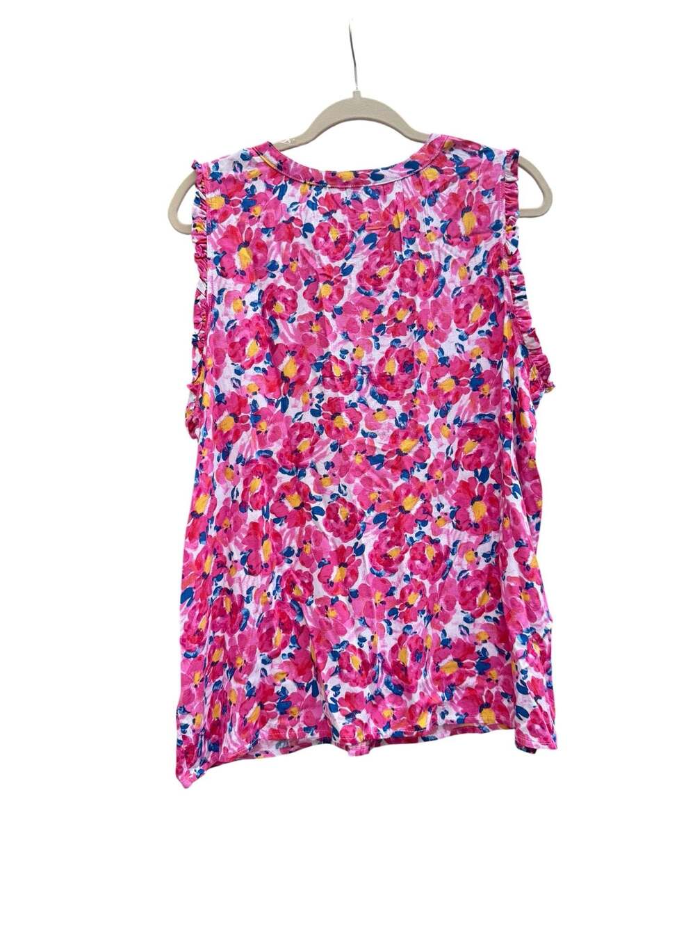 Time and Tru Women's Floral Ruffle Trim Sleeveless Button-Down Tank Top - Picture 2 of 3